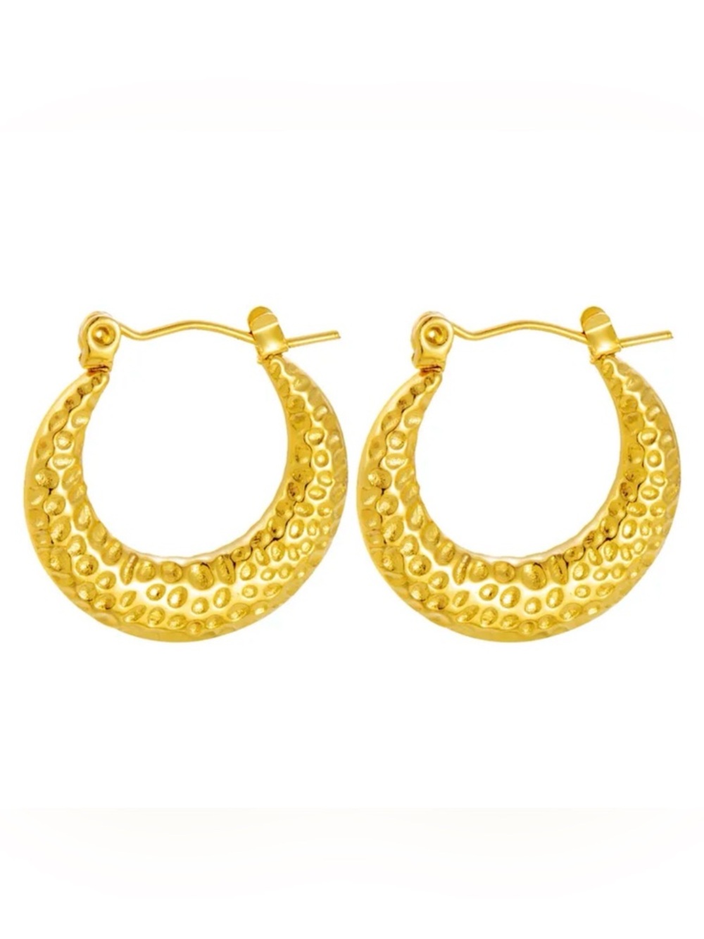 18K Gold Plated Textured Crescent Hoop Earrings - Women Jewelry